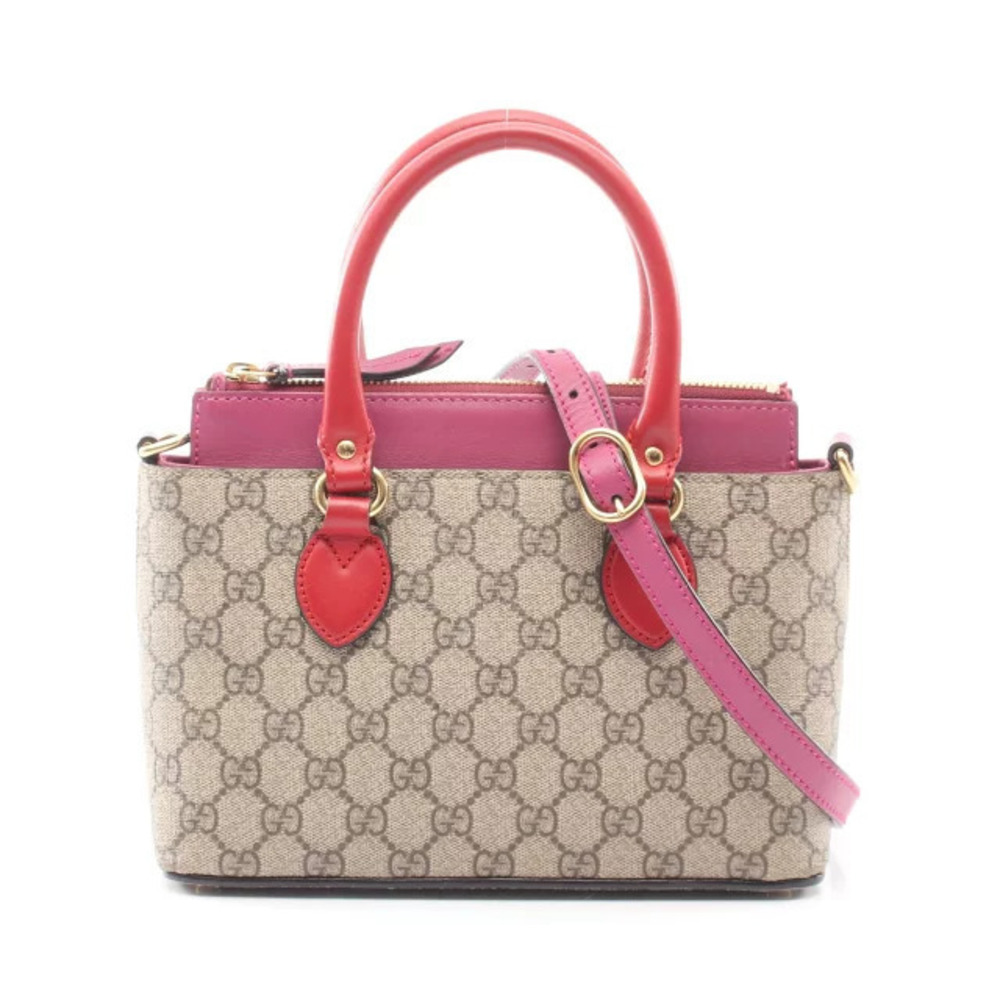 Gucci GG Supreme Handbag Canvas Leather Beige Cream Pink Red